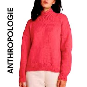 ANTHROPOLOGIE.EUC. “LOTTIE” Funnel Neck Knit Sweater. Wool/Alpaca Blend.Coral.M